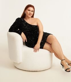 Vestido Curto Veludo com Paetê e Ombreira Curve & Plus Size