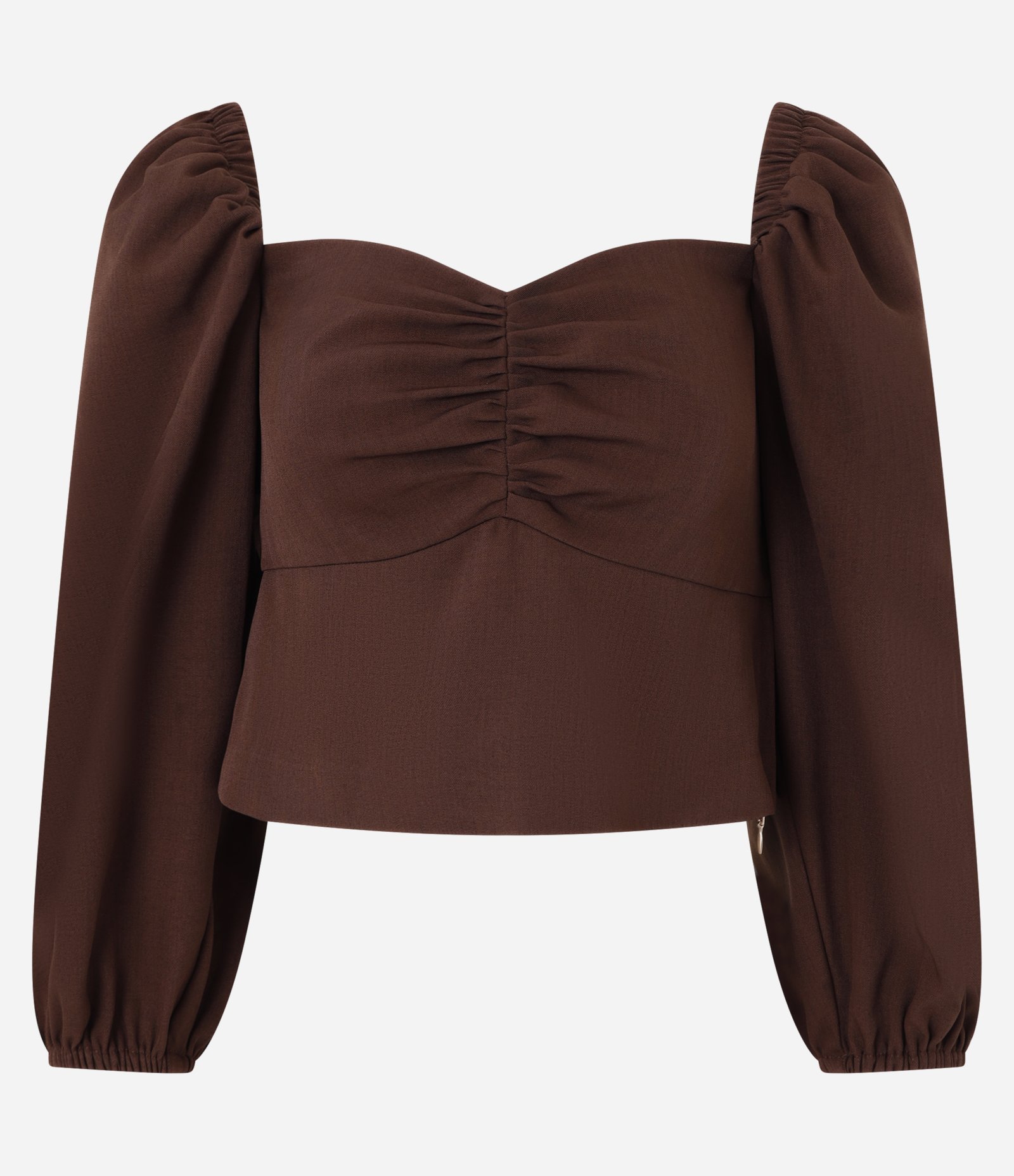 Blusa em Crepe com Decote Coração e Manga Ampla Marrom 5