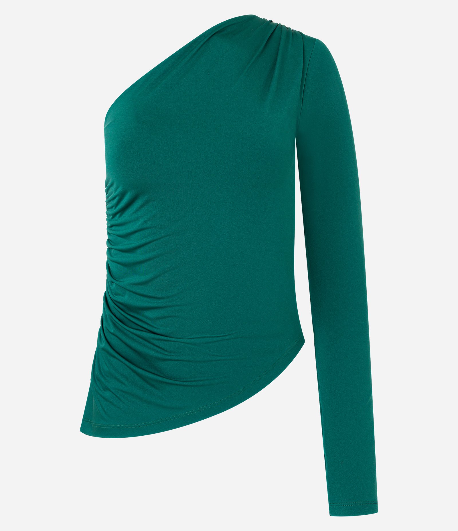 Blusa Ombro Só em Malha Jersey com Lateral Franzida Verde 5