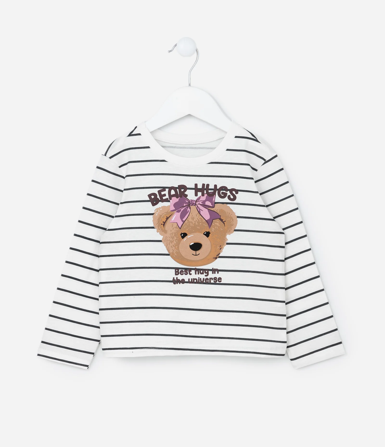 Blusa Infantil com Estampa Listrada e com Ursinha - Tam 1 a 6 Anos Off White 1