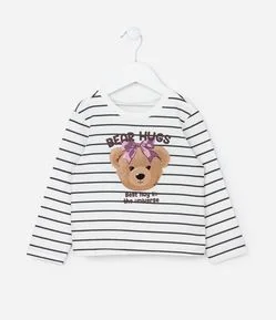 Blusa Infantil com Estampa Listrada e com Ursinha - Tam 1 a 6 Anos