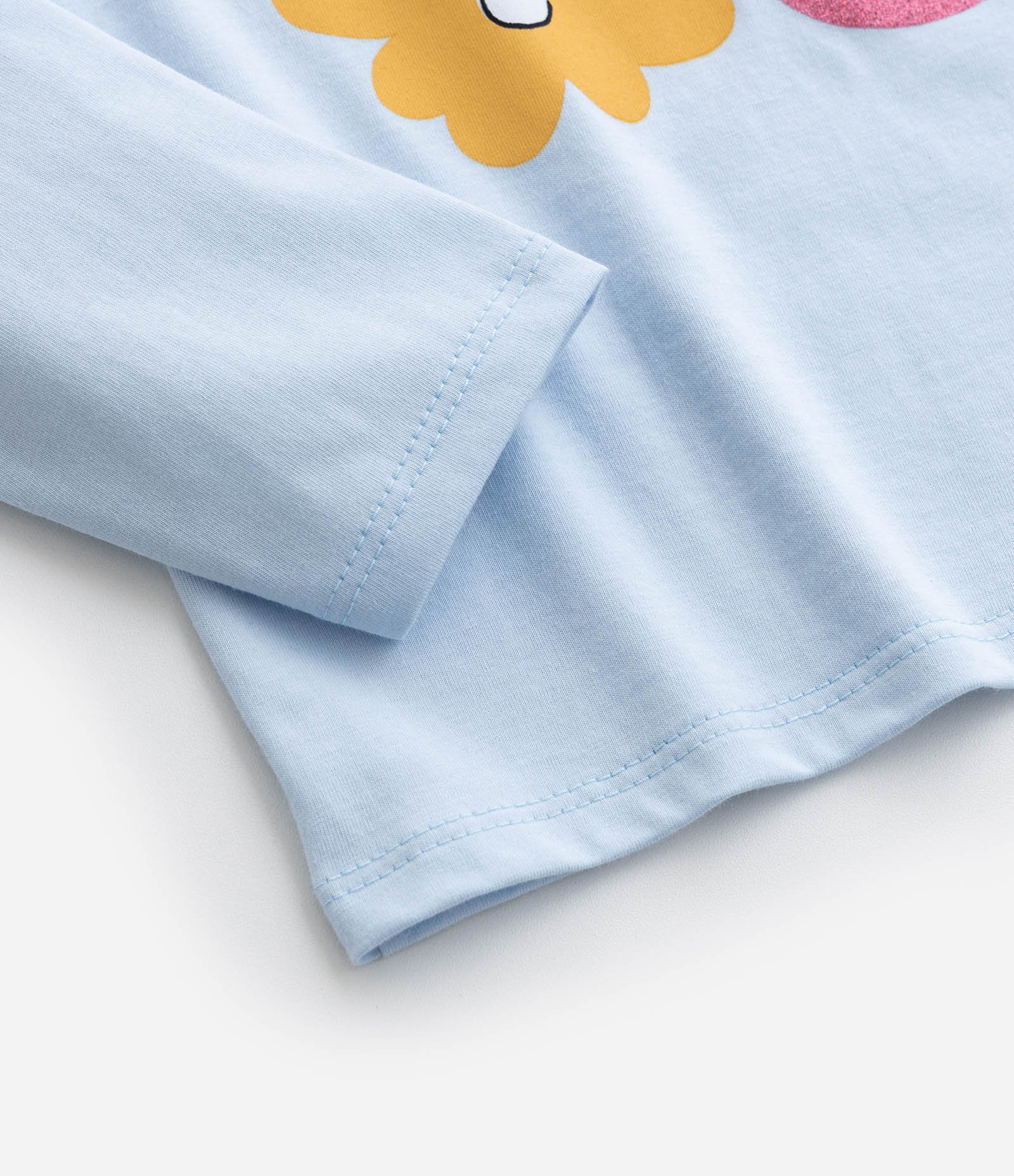 Blusa Infantil com Estampa de Coração e Flores com Brilhos - Tam 1 a 6 Anos Azul 4