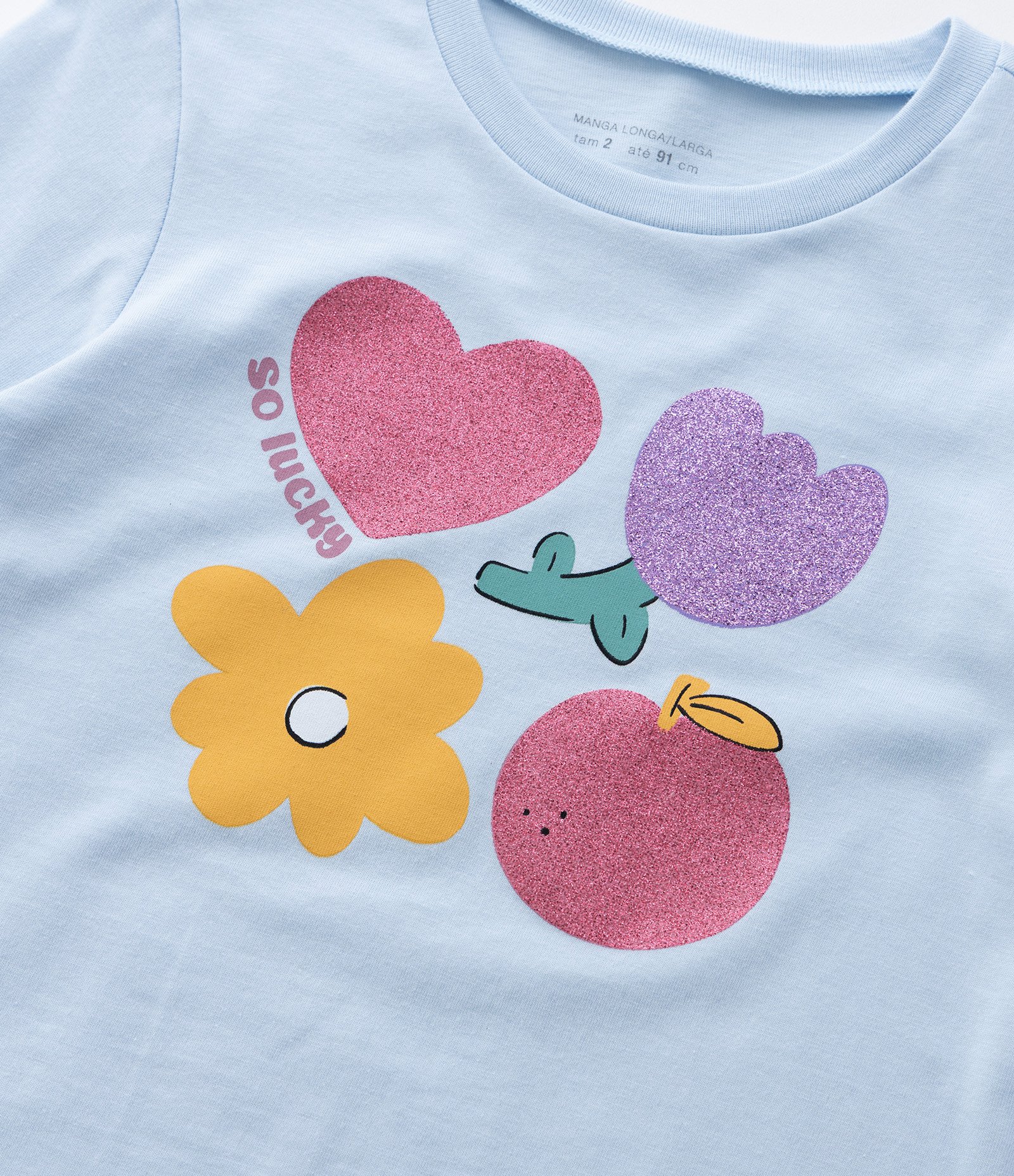 Blusa Infantil com Estampa de Coração e Flores com Brilhos - Tam 1 a 6 Anos Azul 5