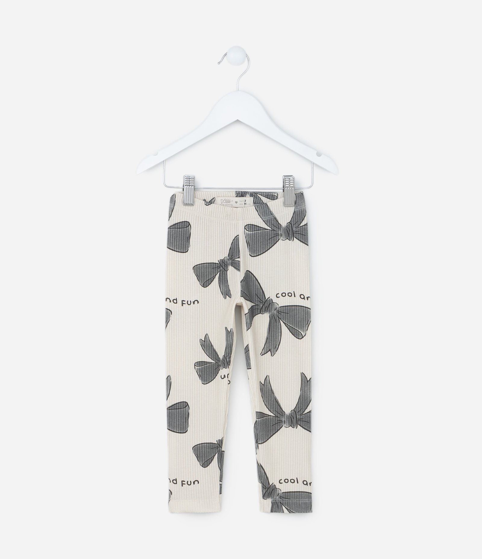 Calça Legging Infantil Canelada com Estampa Laços - Tam 1 a 6 Anos Bege/Cinza 1