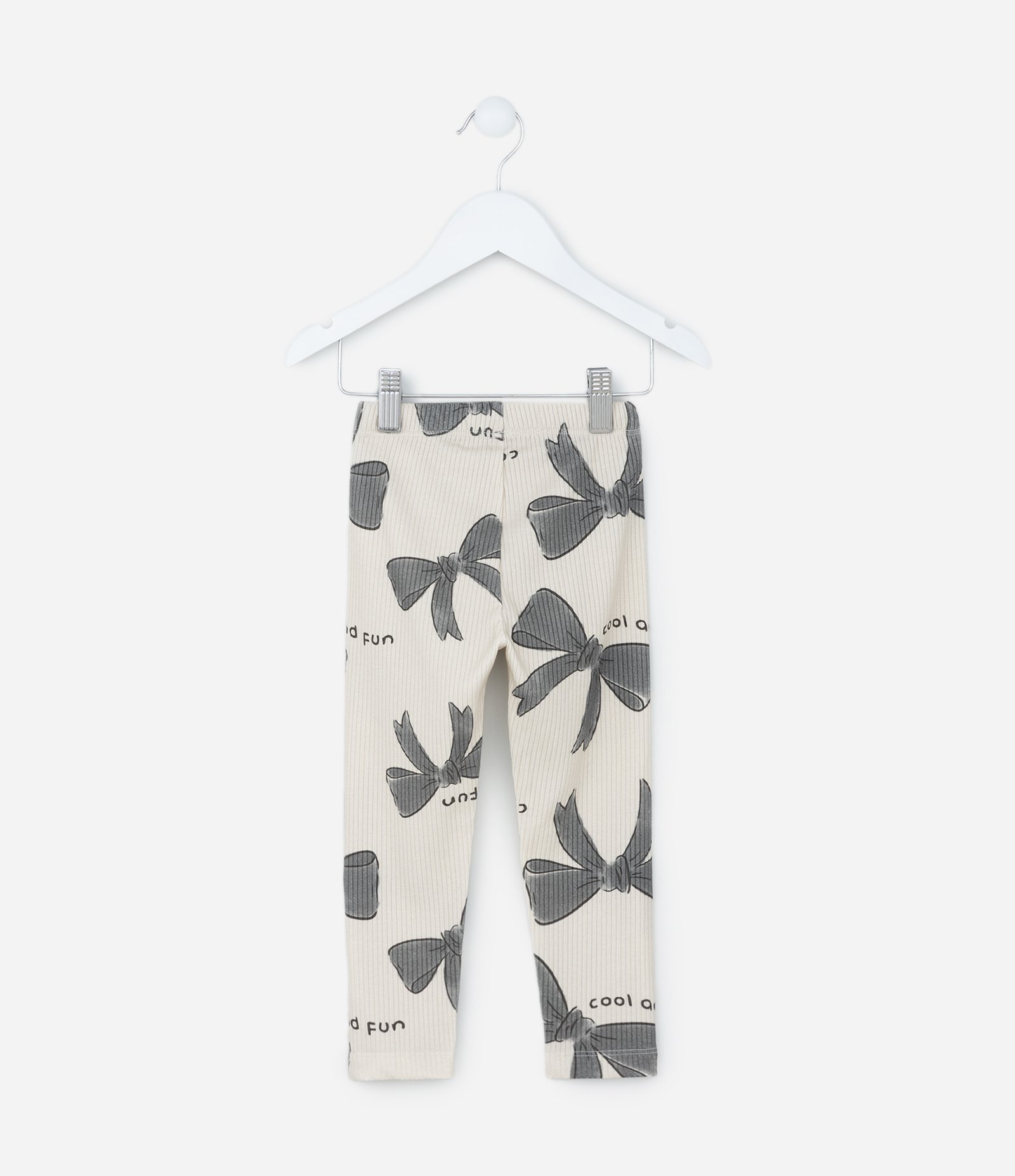 Calça Legging Infantil Canelada com Estampa Laços - Tam 1 a 6 Anos Bege/Cinza 2