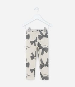 Calça Legging Infantil Canelada com Estampa Laços - Tam 1 a 6 Anos