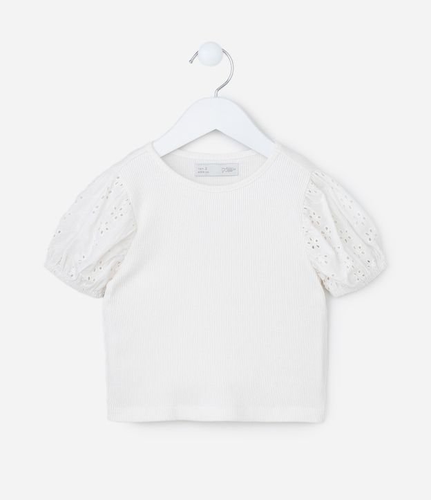 Blusa Infantil em Ribana com Broderie na Manga - Tam 1 a 6 Anos