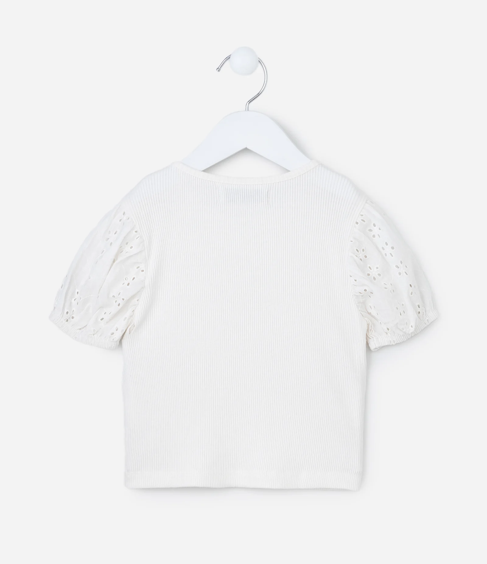 Blusa Infantil em Ribana com Broderie na Manga - Tam 1 a 6 Anos Branco 2