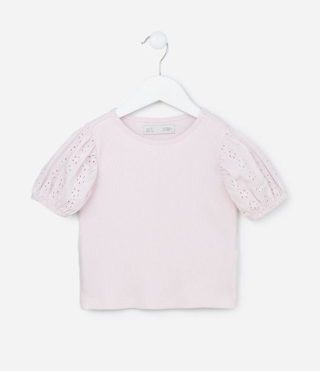 Blusa Infantil em Ribana com Broderie na Manga - Tam 1 a 6 Anos