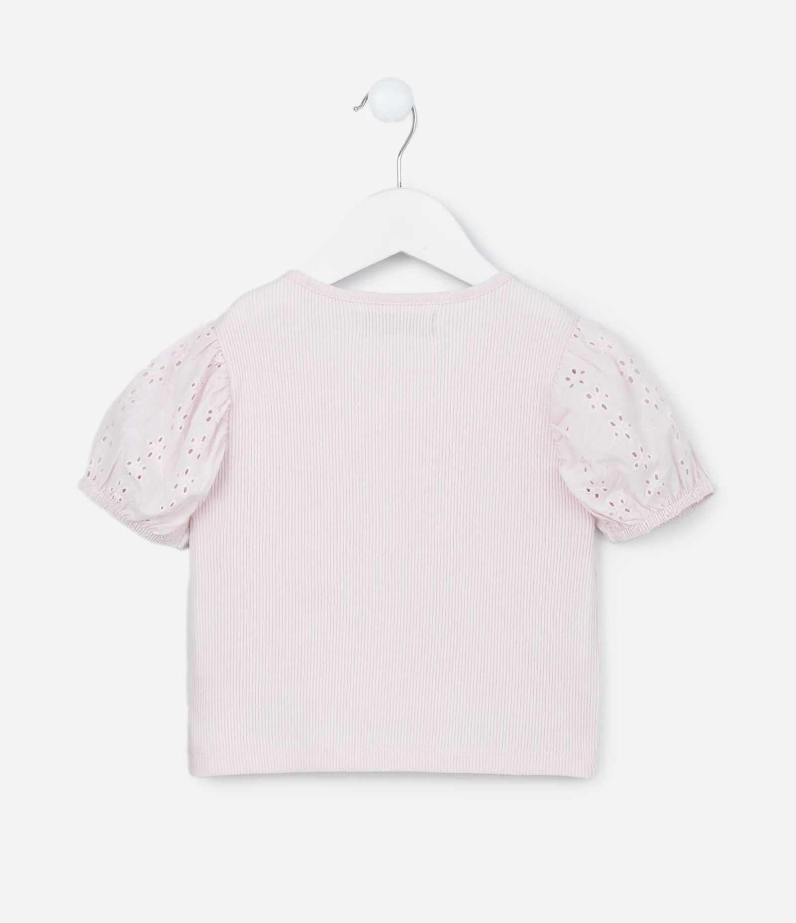 Blusa Infantil em Ribana com Broderie na Manga - Tam 1 a 6 Anos Rosa 2