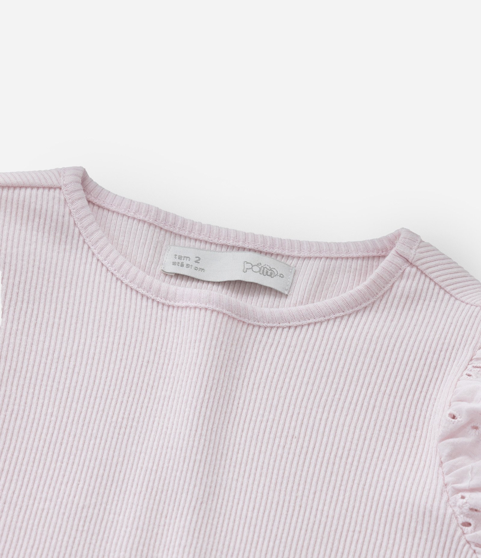 Blusa Infantil em Ribana com Broderie na Manga - Tam 1 a 6 Anos Rosa 4