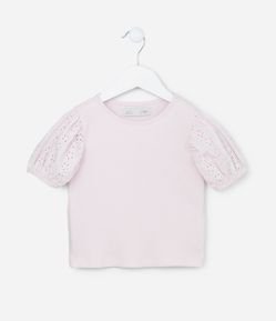 Blusa Infantil em Ribana com Broderie na Manga - Tam 1 a 6 Anos