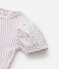 Blusa Infantil em Ribana com Broderie na Manga - Tam 1 a 6 Anos
