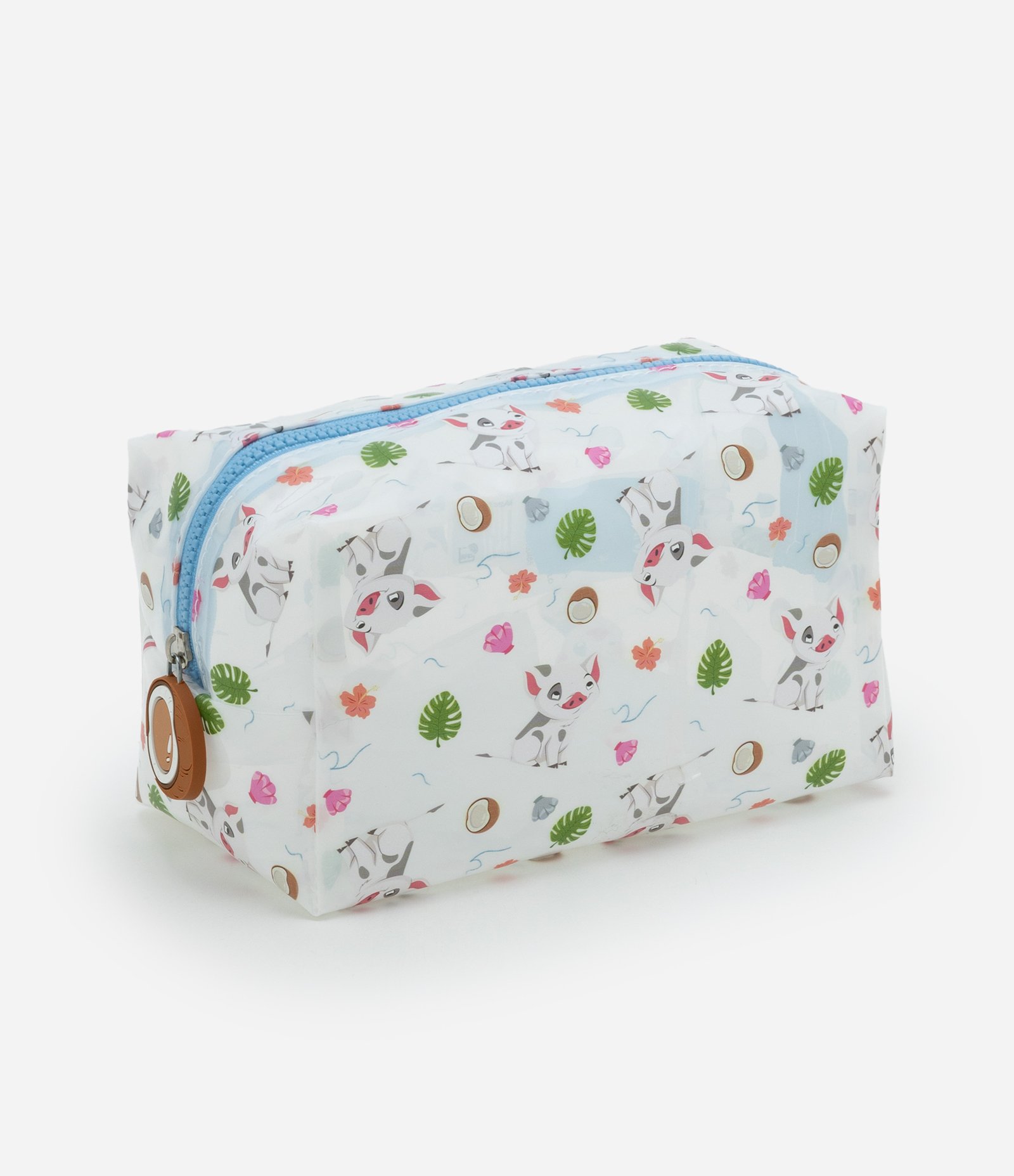 Nécessaire Retangular Média com Estampa de Porquinho Off White/Azul 1