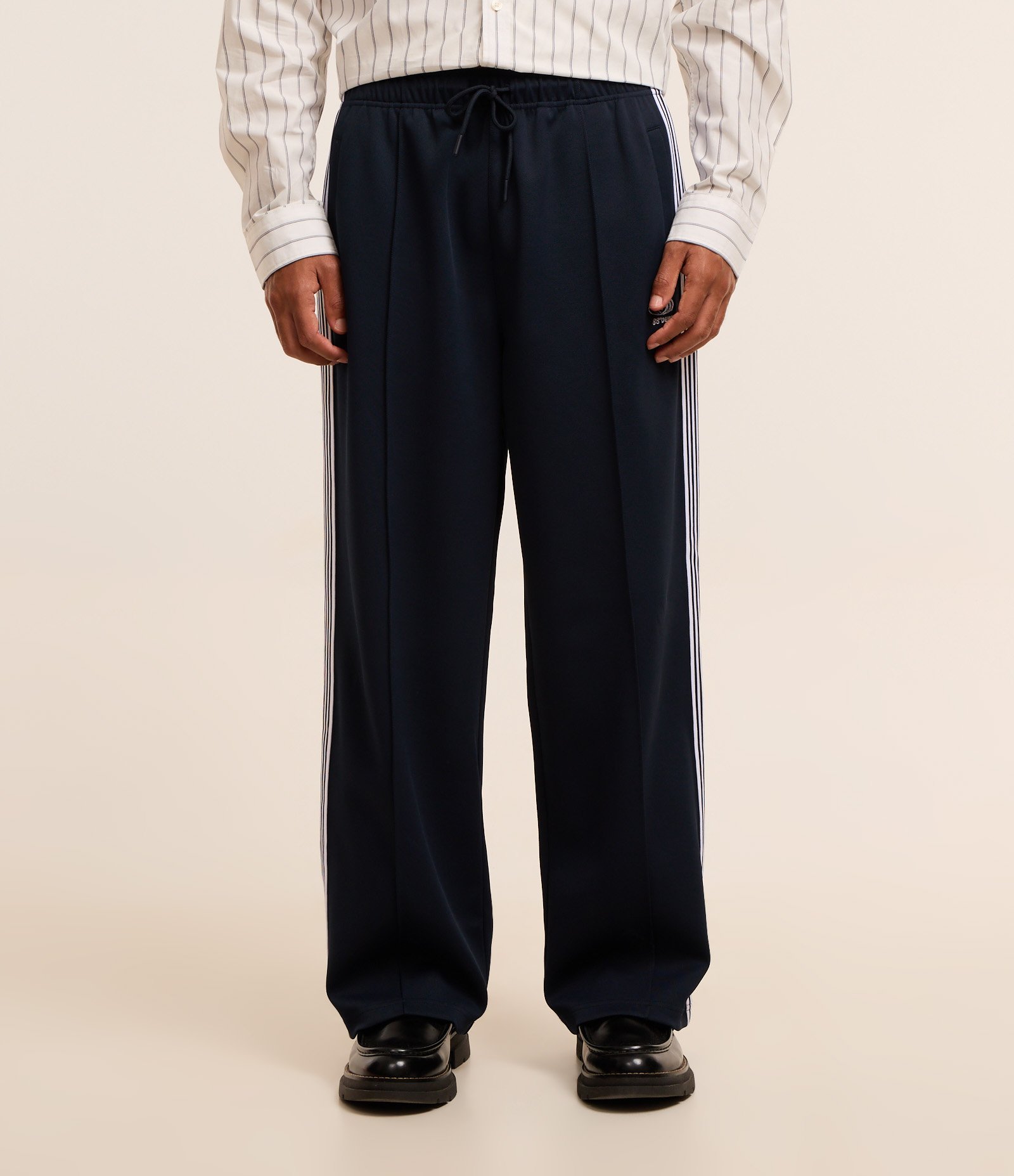Calça Wide Leg em Helanca Listras laterais Azul Escuro 2