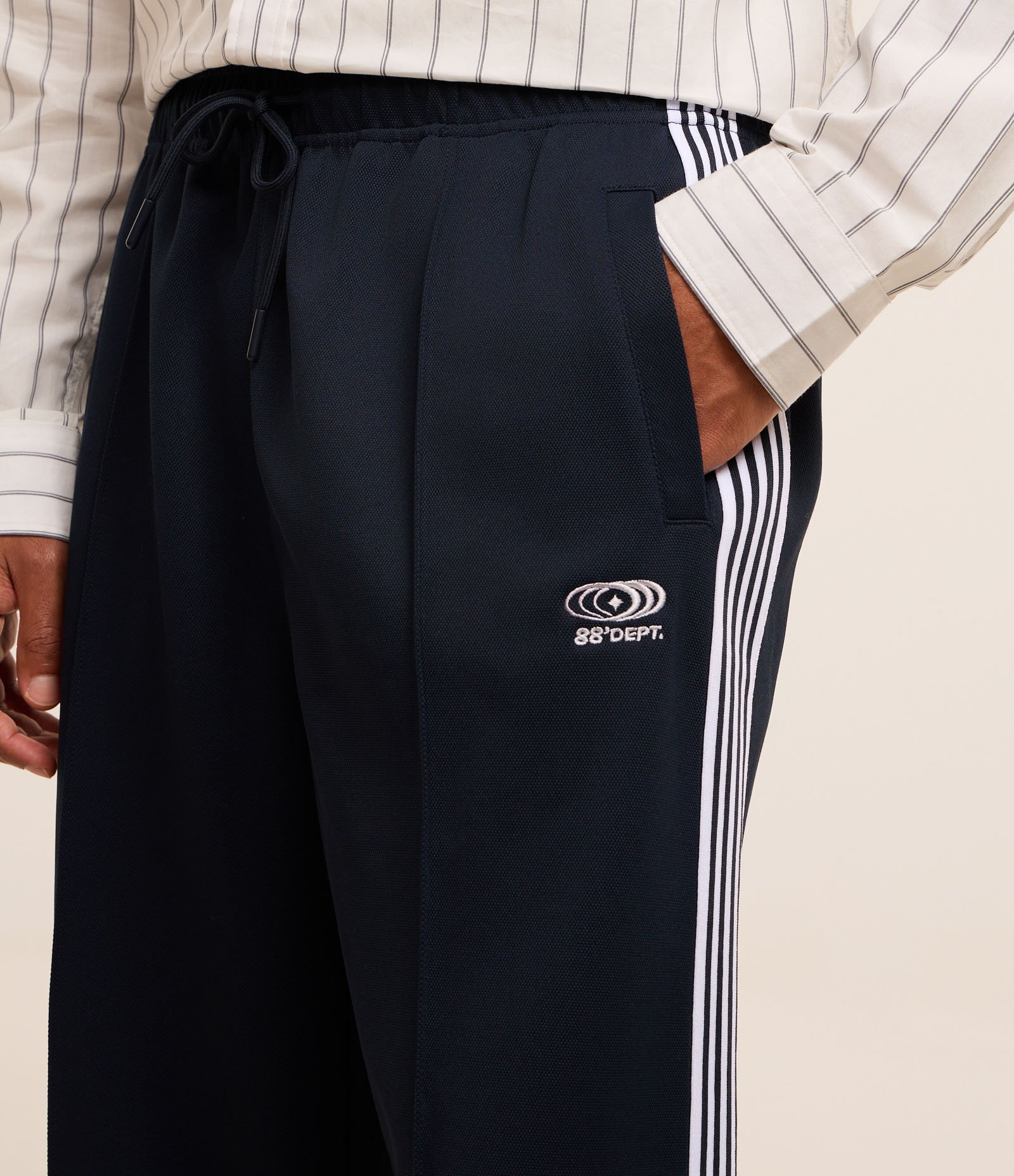 Calça Wide Leg em Helanca Listras laterais Azul Escuro 6