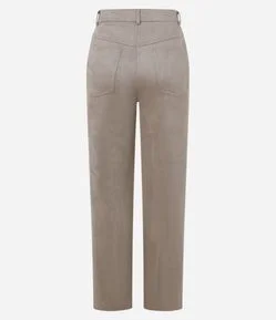 Calça Boho Reta Cintura Alta em Suede com Recortes nos Bolsos
