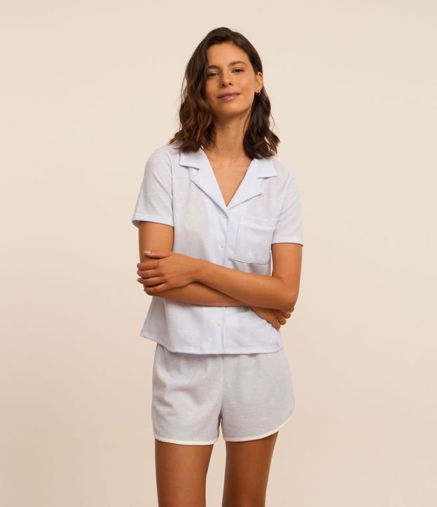 Pijama Americano Short Doll Texturizado e Estampado de Florzinhas