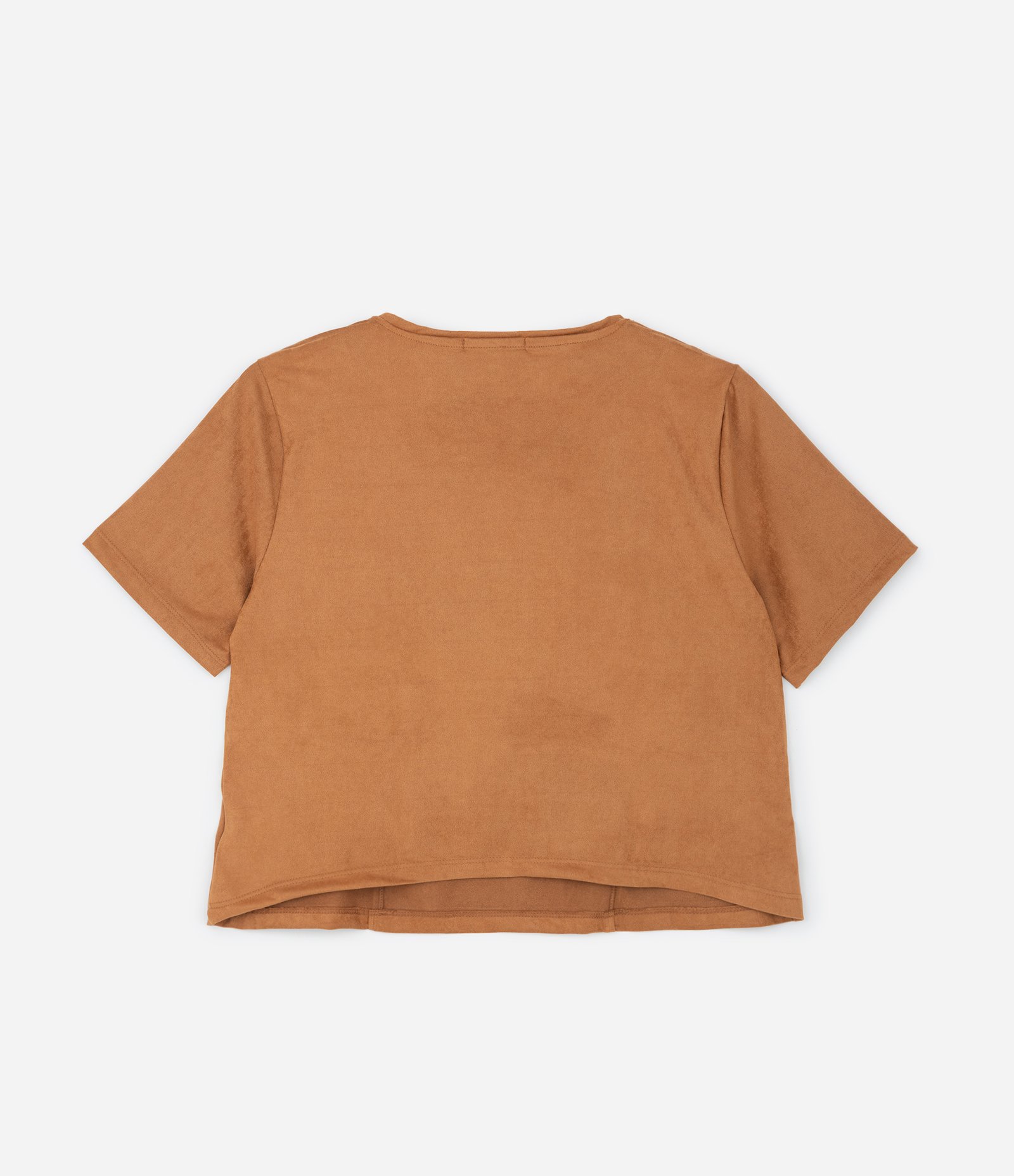 Blusa em Suede com Decote em V e Recortes Curve & Plus Size Caramelo 5