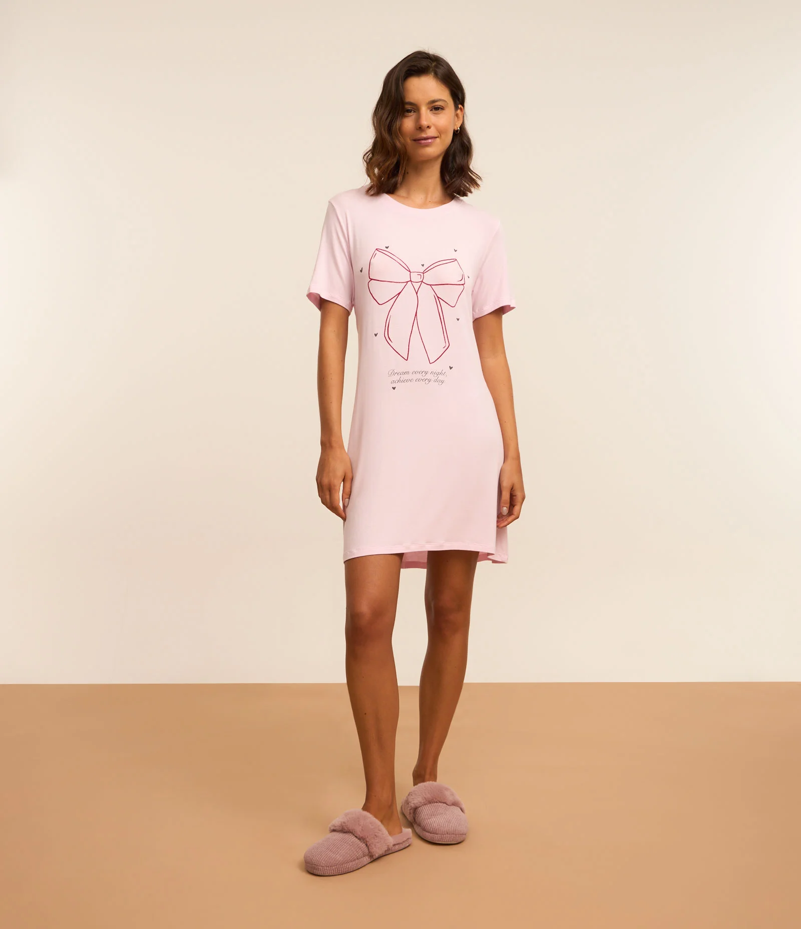 Camisola Curta em Viscose com Estampa de Laço Dream Rosa 1