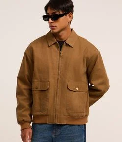 Jaqueta Bomber em Sarja com Bolsos Cargo