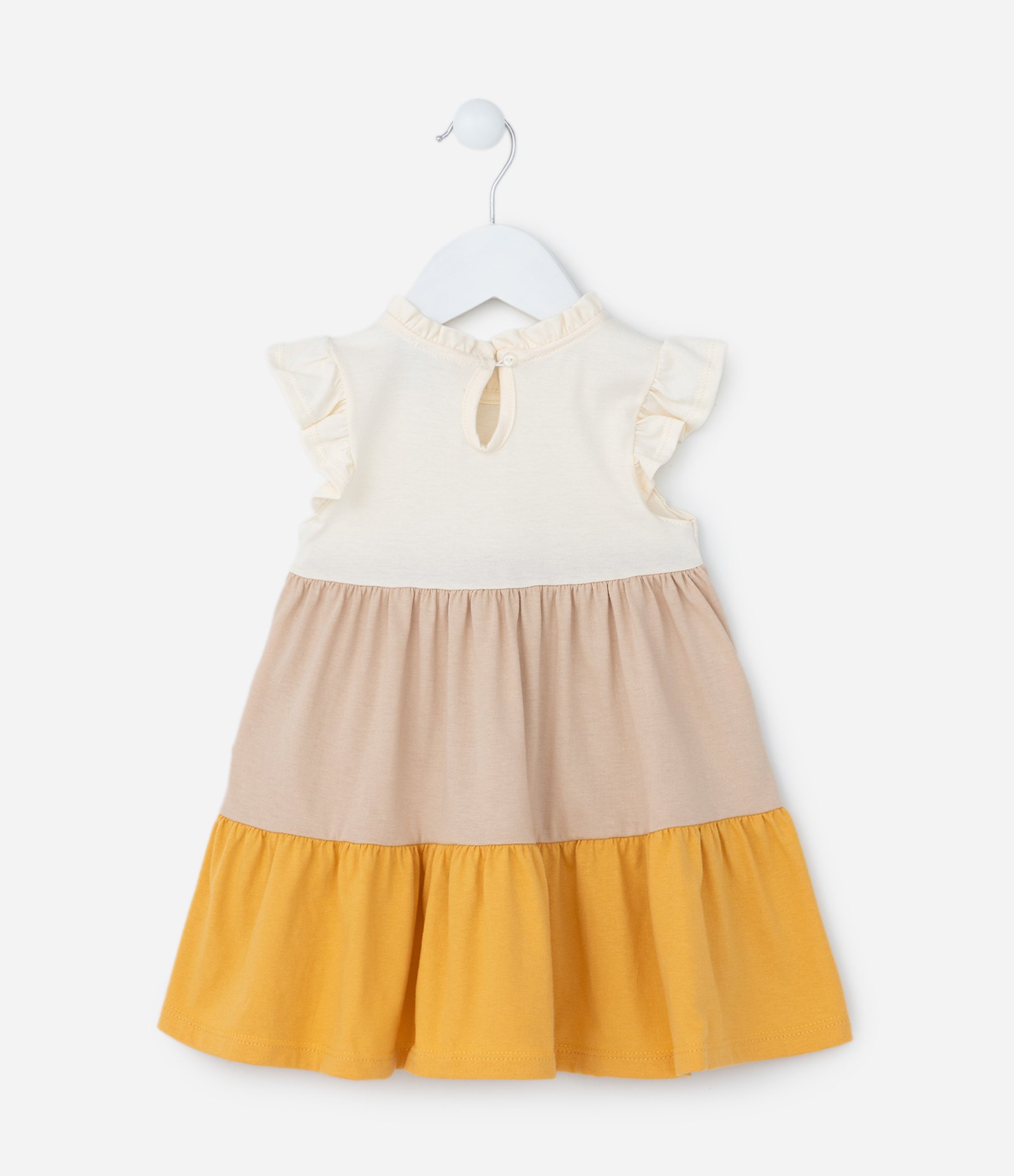 Vestido Marias Infantil com Lacinho Aplicado - Tam 0 a 18 meses Bege/Marrom/Amarelo 3