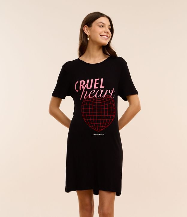 Camisola T-shirt em Viscose com Estampa Cruel Heart