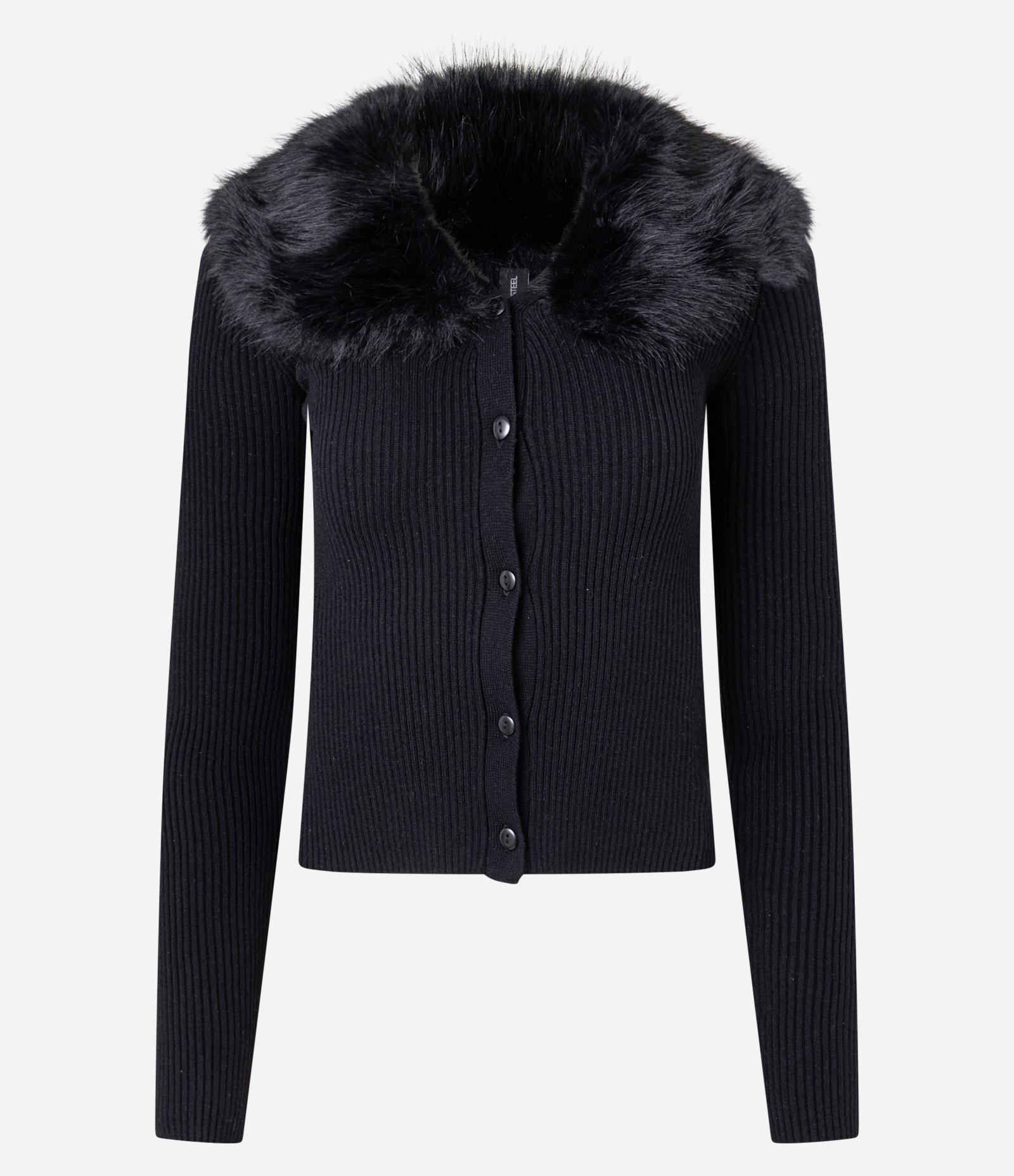 Cardigan Regular em Tricô com Gola de Pelo Removível Preto 7