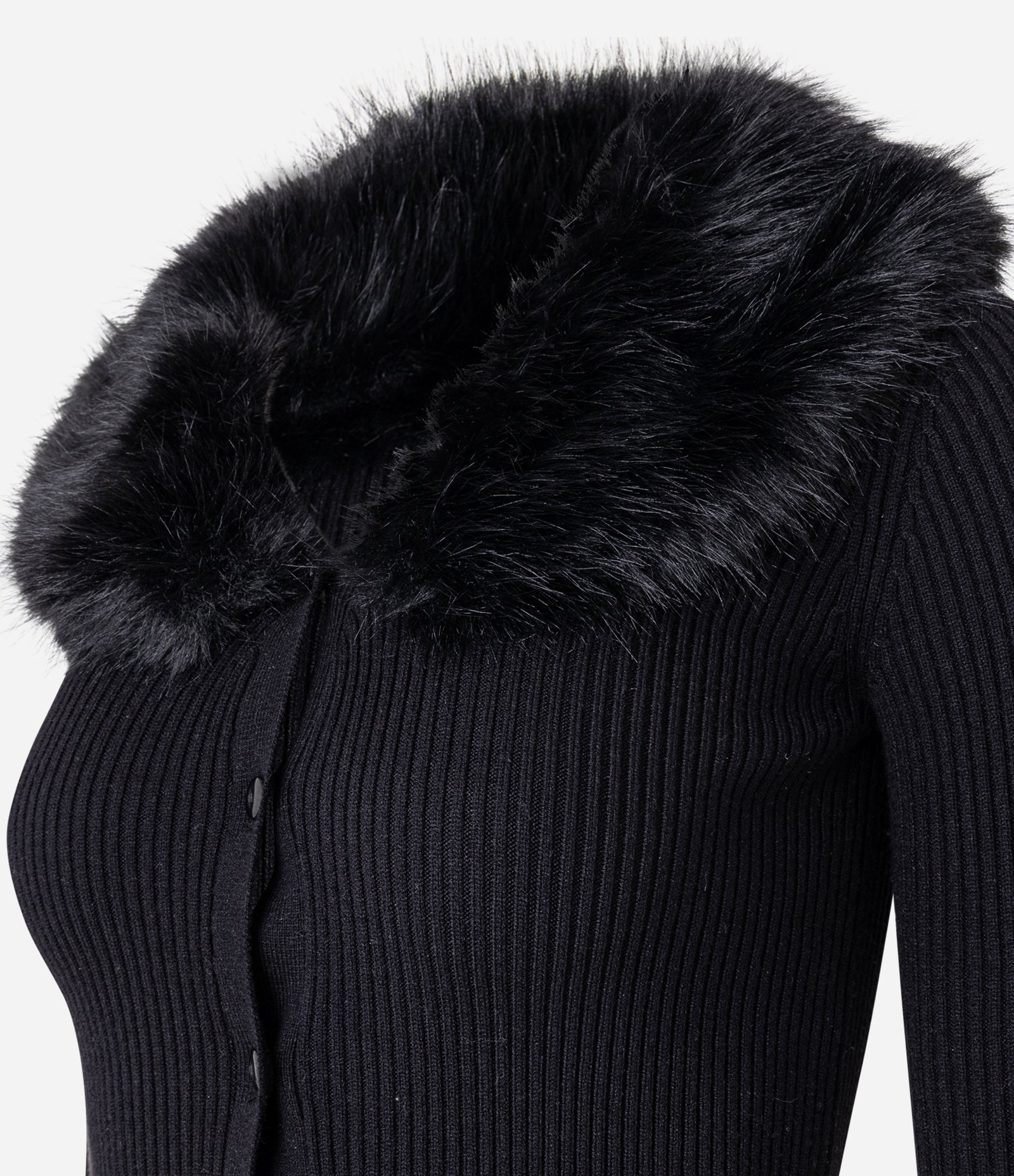 Cardigan Regular em Tricô com Gola de Pelo Removível Preto 8