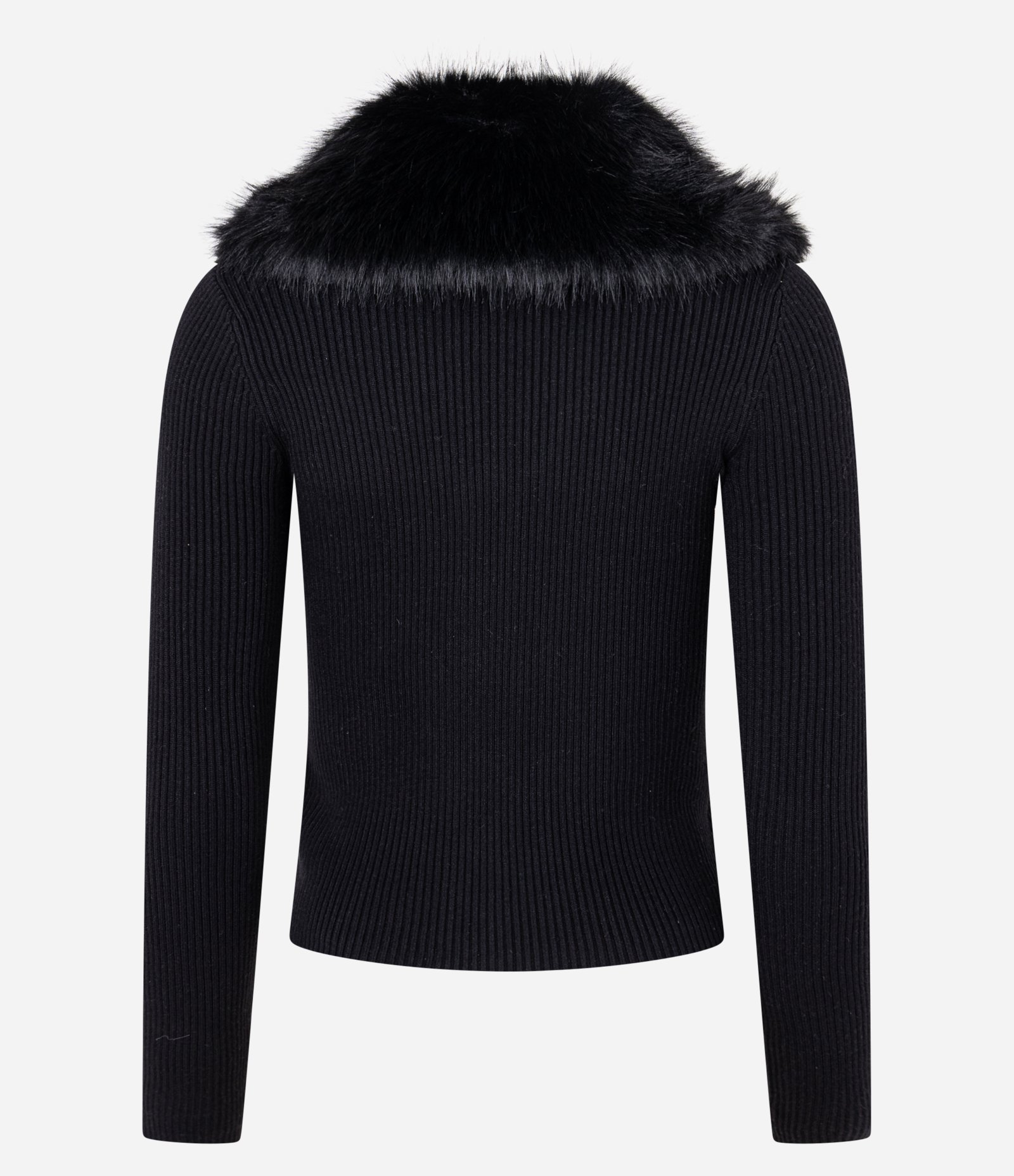 Cardigan Regular em Tricô com Gola de Pelo Removível Preto 9