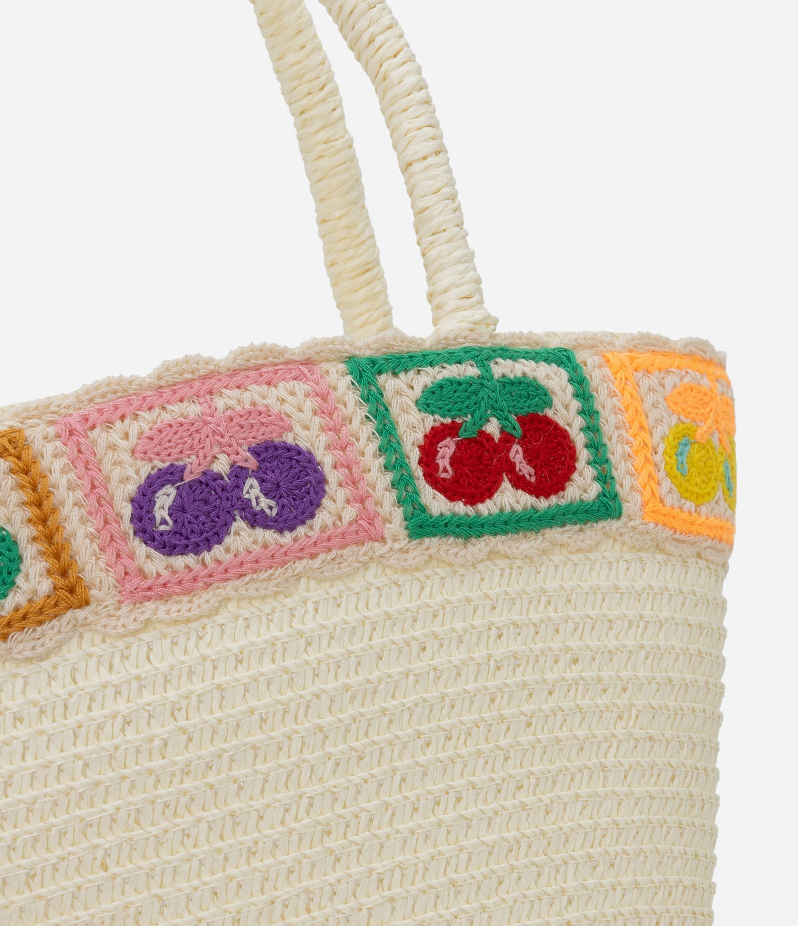 Bolsa de Palha Infantil com Bordado Frutas - Tam Único Bege 5
