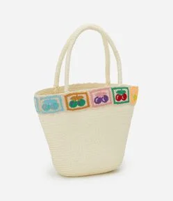 Bolsa de Palha Infantil com Bordado Frutas - Tam Único