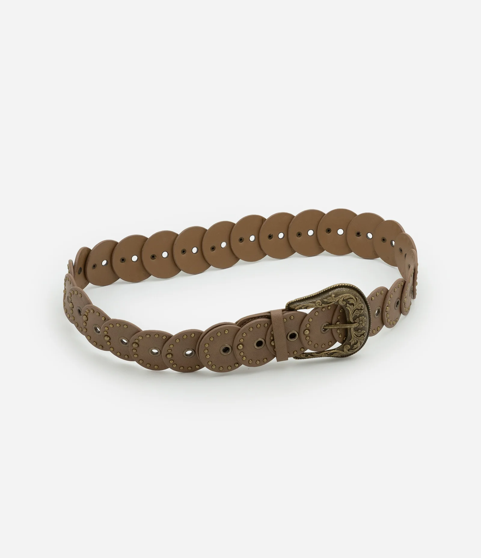 Cinto Médio com Tachinhas e Fivela Western Marrom 2