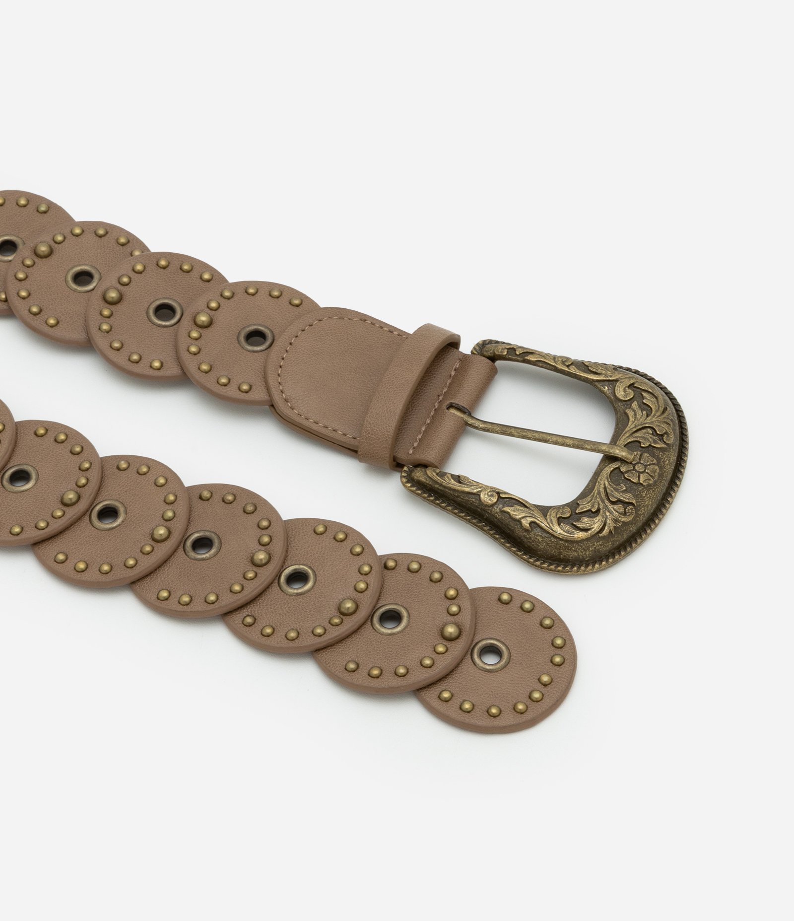 Cinto Médio com Tachinhas e Fivela Western Marrom 3