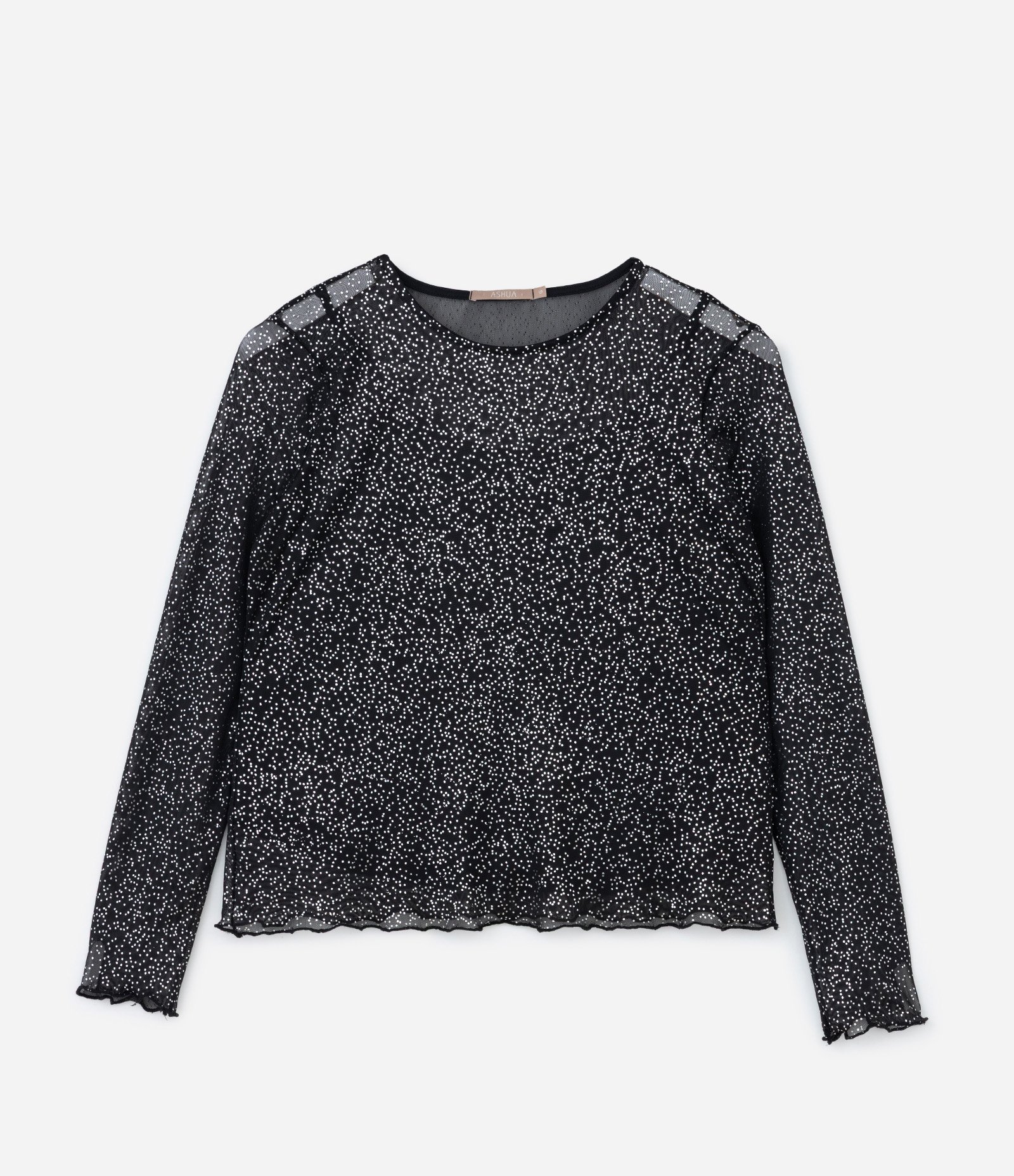 Blusa em Tule com Brilhos Contrastantes Curve & Plus Size Preto/Prata 6