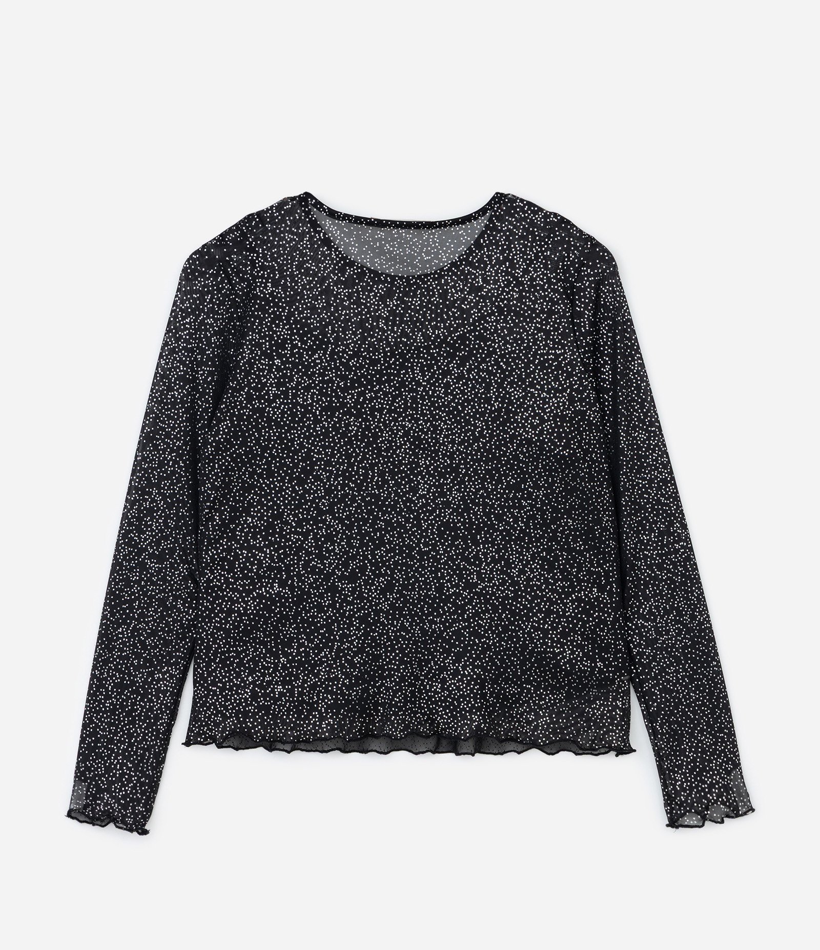 Blusa em Tule com Brilhos Contrastantes Curve & Plus Size Preto/Prata 7
