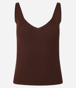 Blusa Canelada em Tricô com Decote V e Costas Decotadas