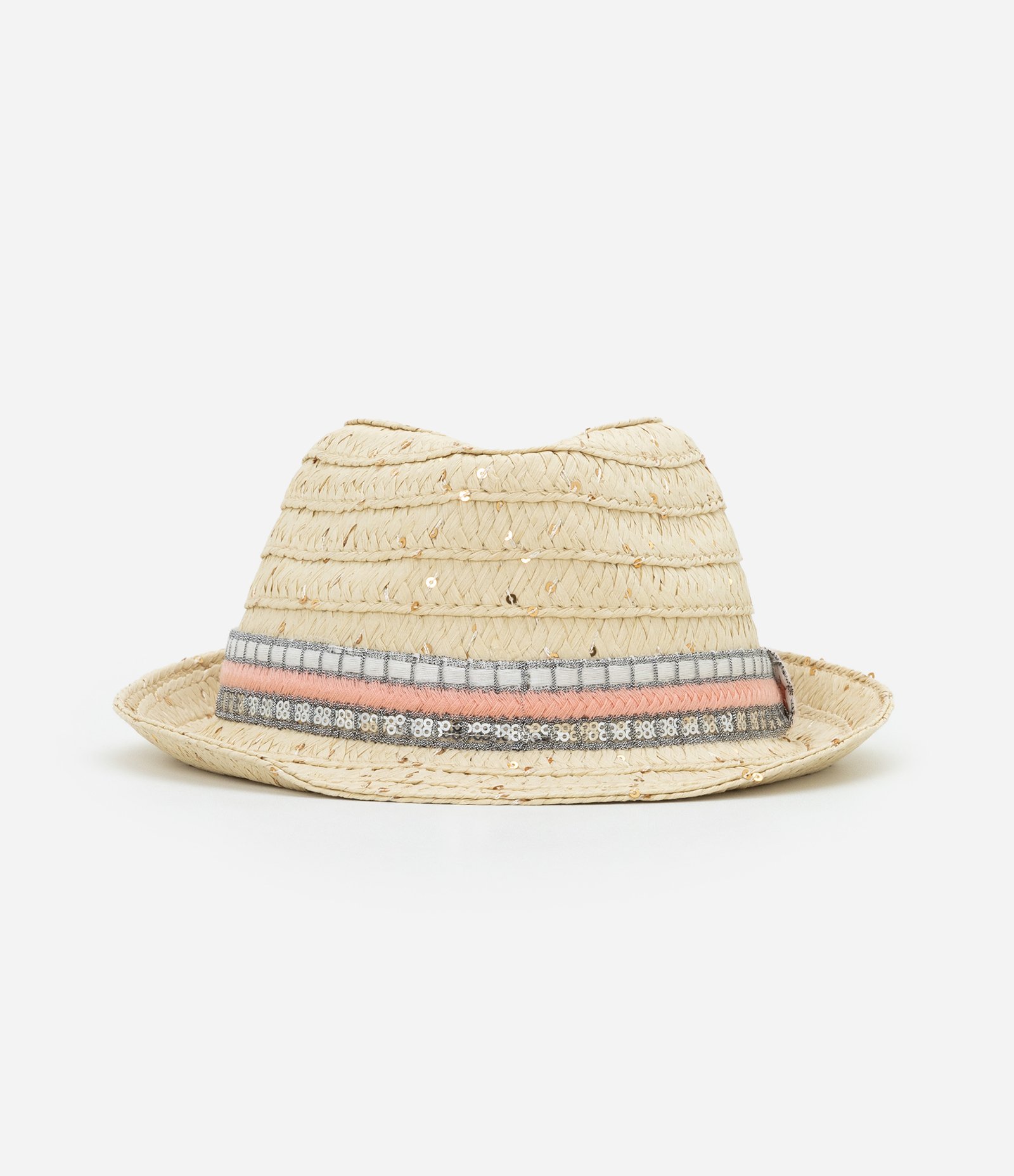 Chapéu de Palha Infantil com Faixa e Paetês - Tam Único Bege 2