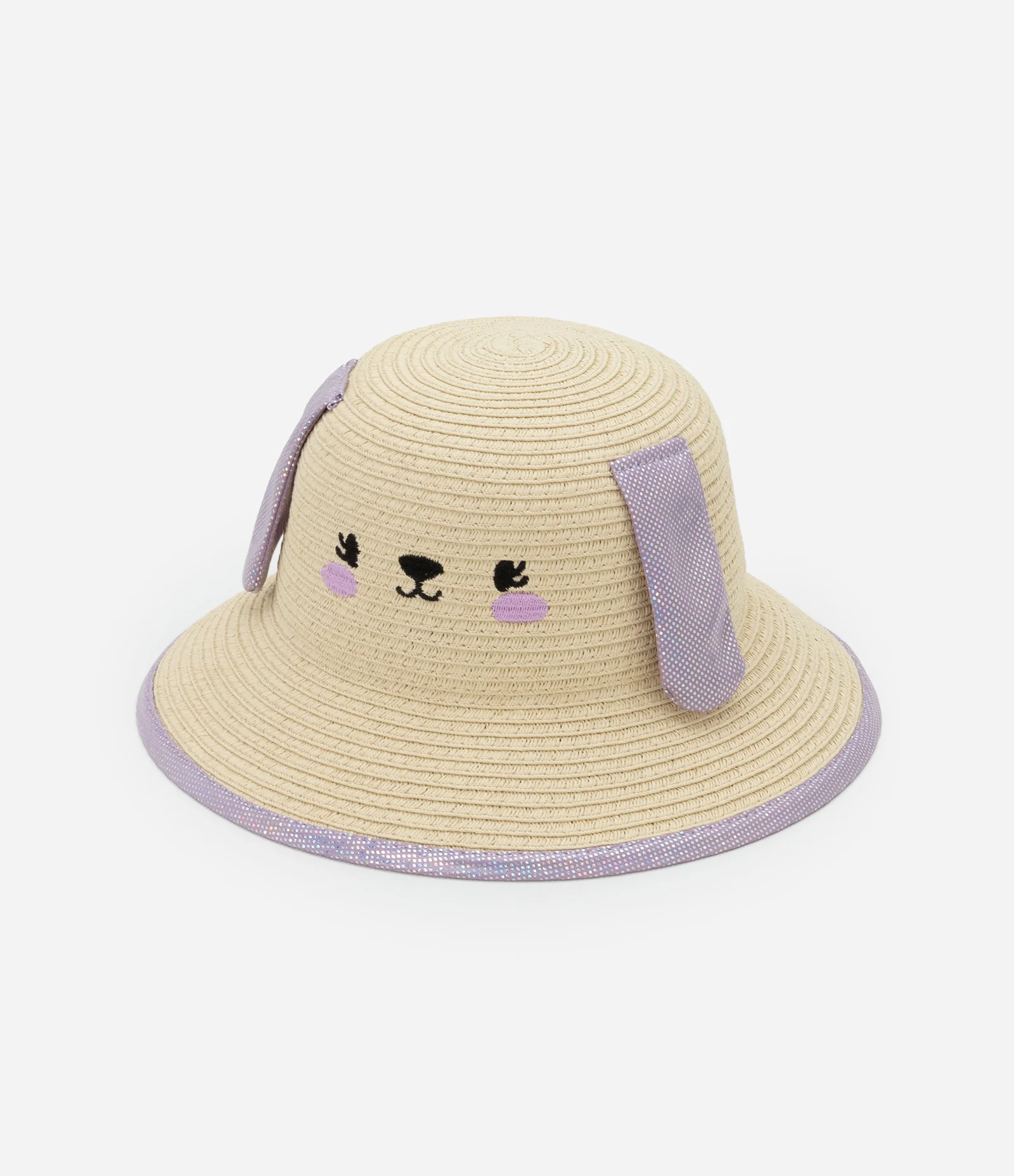 Chapéu de Palha Infantil com Carinha e Orelha - Tam Único Bege 1