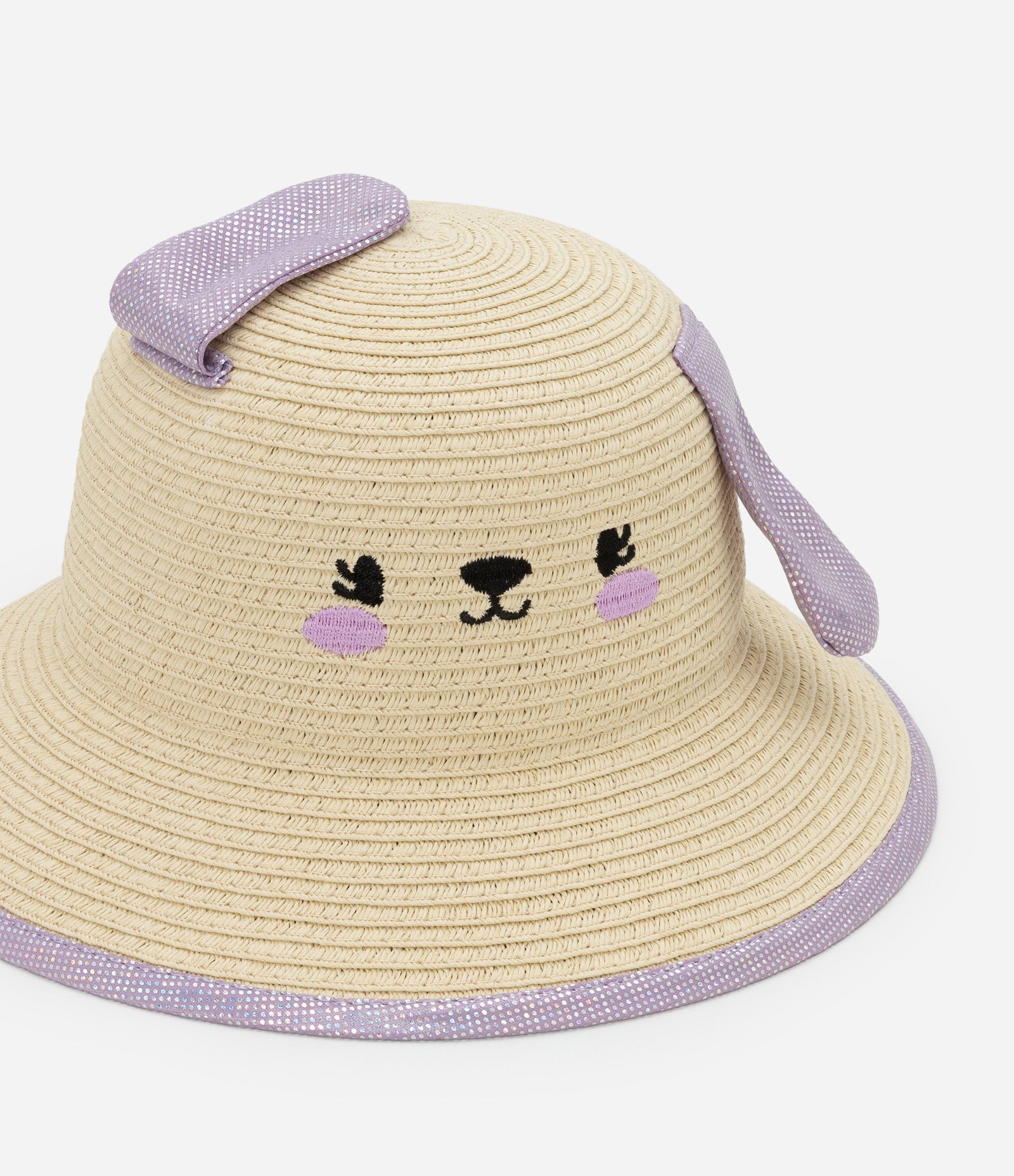 Chapéu de Palha Infantil com Carinha e Orelha - Tam Único Bege 2