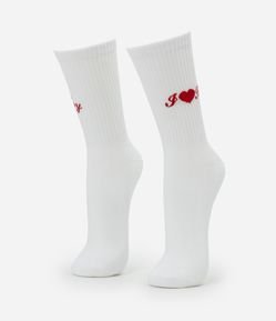 Meia Cano Alto em Algodão com Estampa Bordada I Love Troy