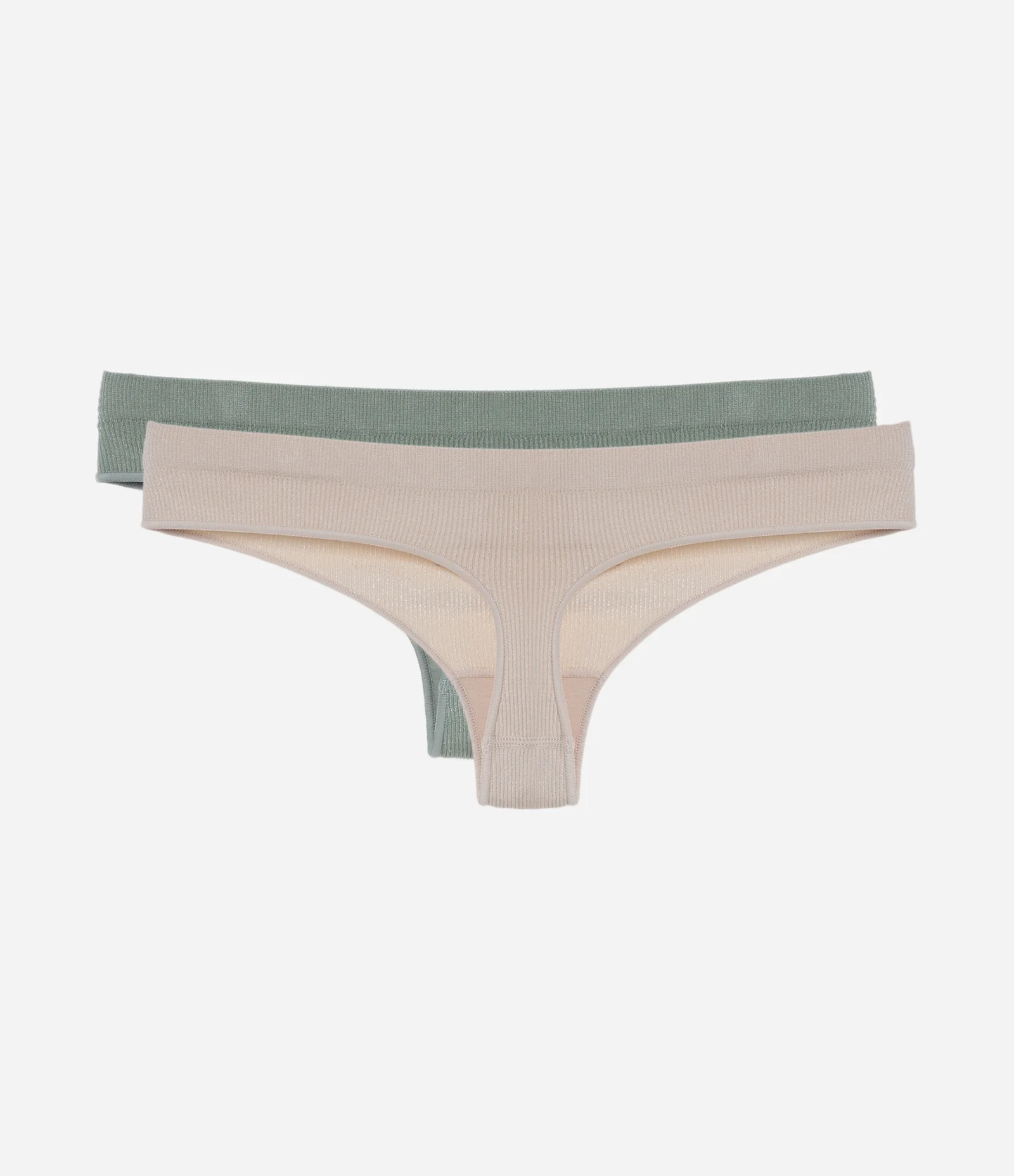 Kit 02 Calcinhas Biquíni Fio Seamless Texturizadas Verde/Bege 2