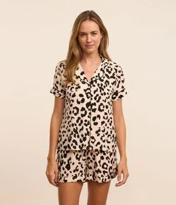 Pijama Americano Curto com Estampa Animal Print Onça