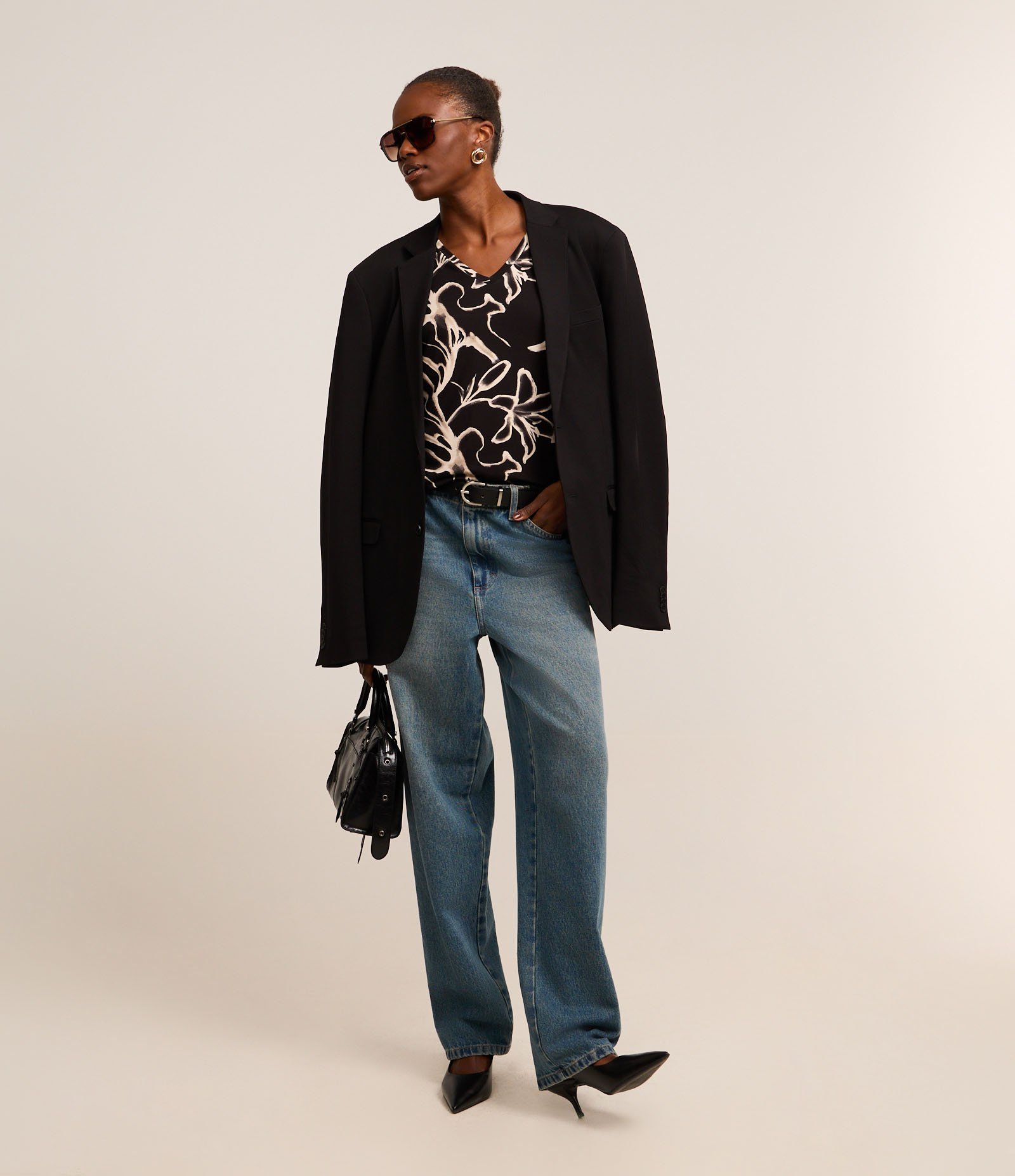 Blusa em Algodão com Estampa Floral de Efeito Blur Preto 2