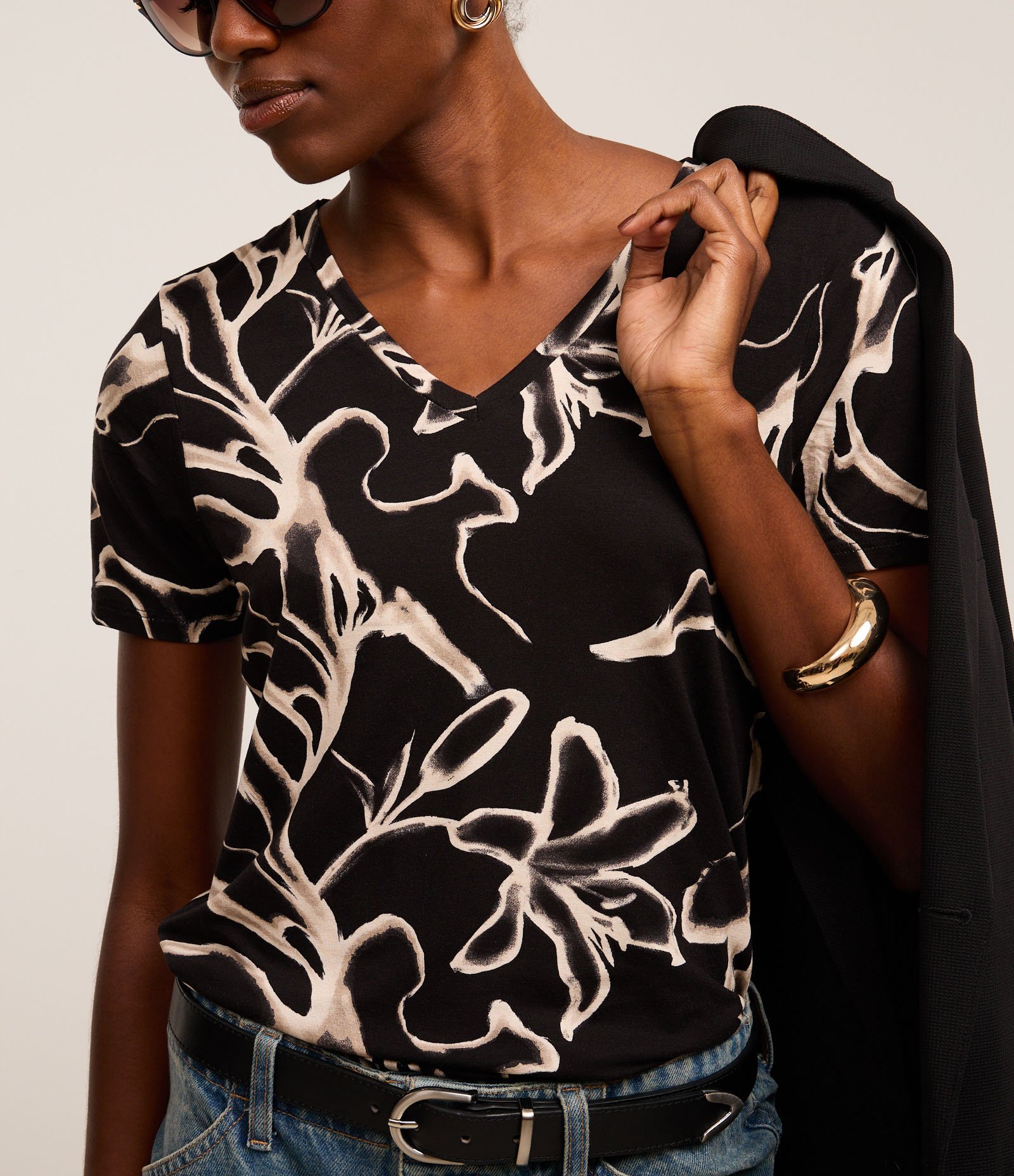 Blusa em Algodão com Estampa Floral de Efeito Blur Preto 4