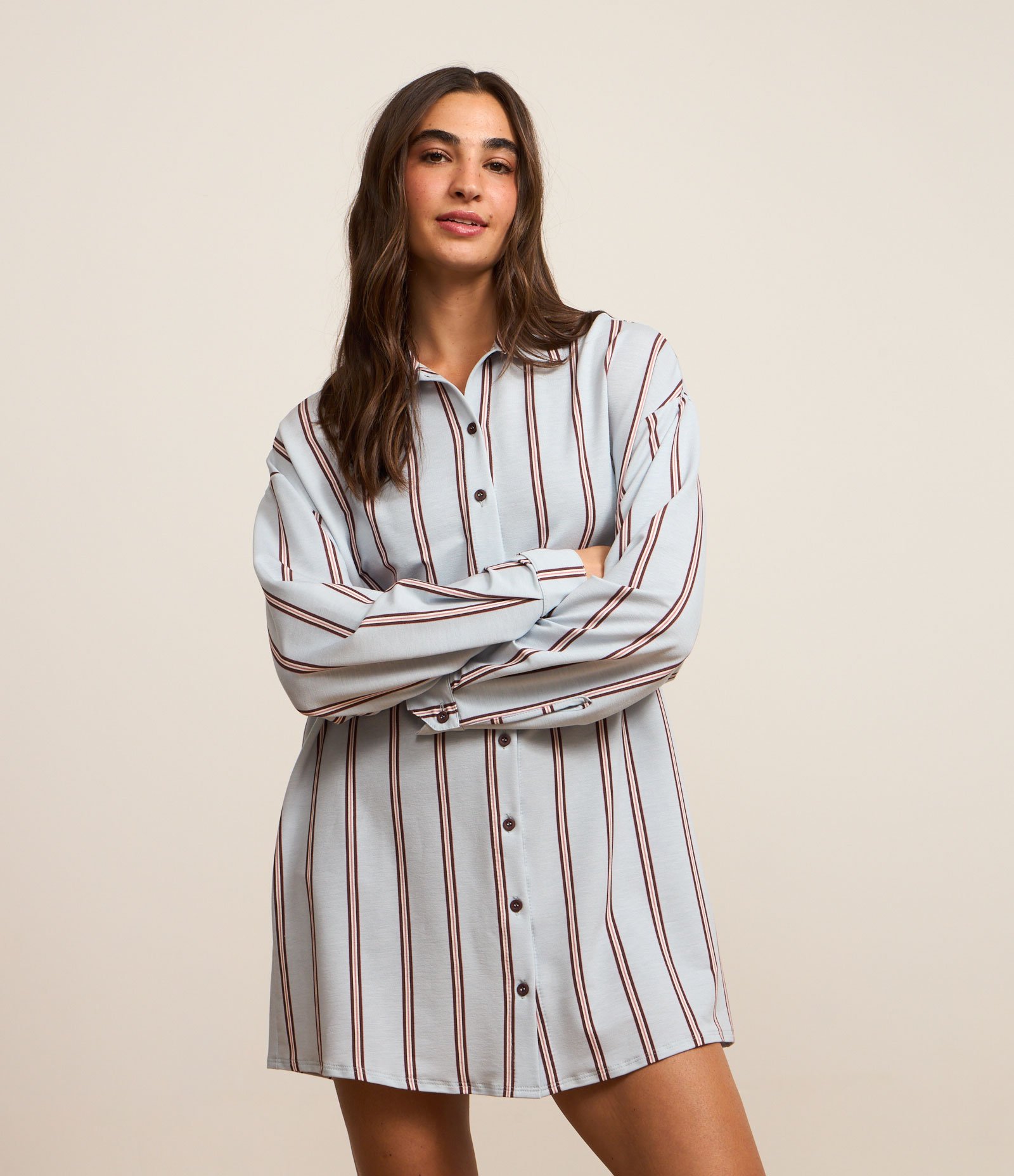 Camisola Americana em Viscose com Listras Cinza 1