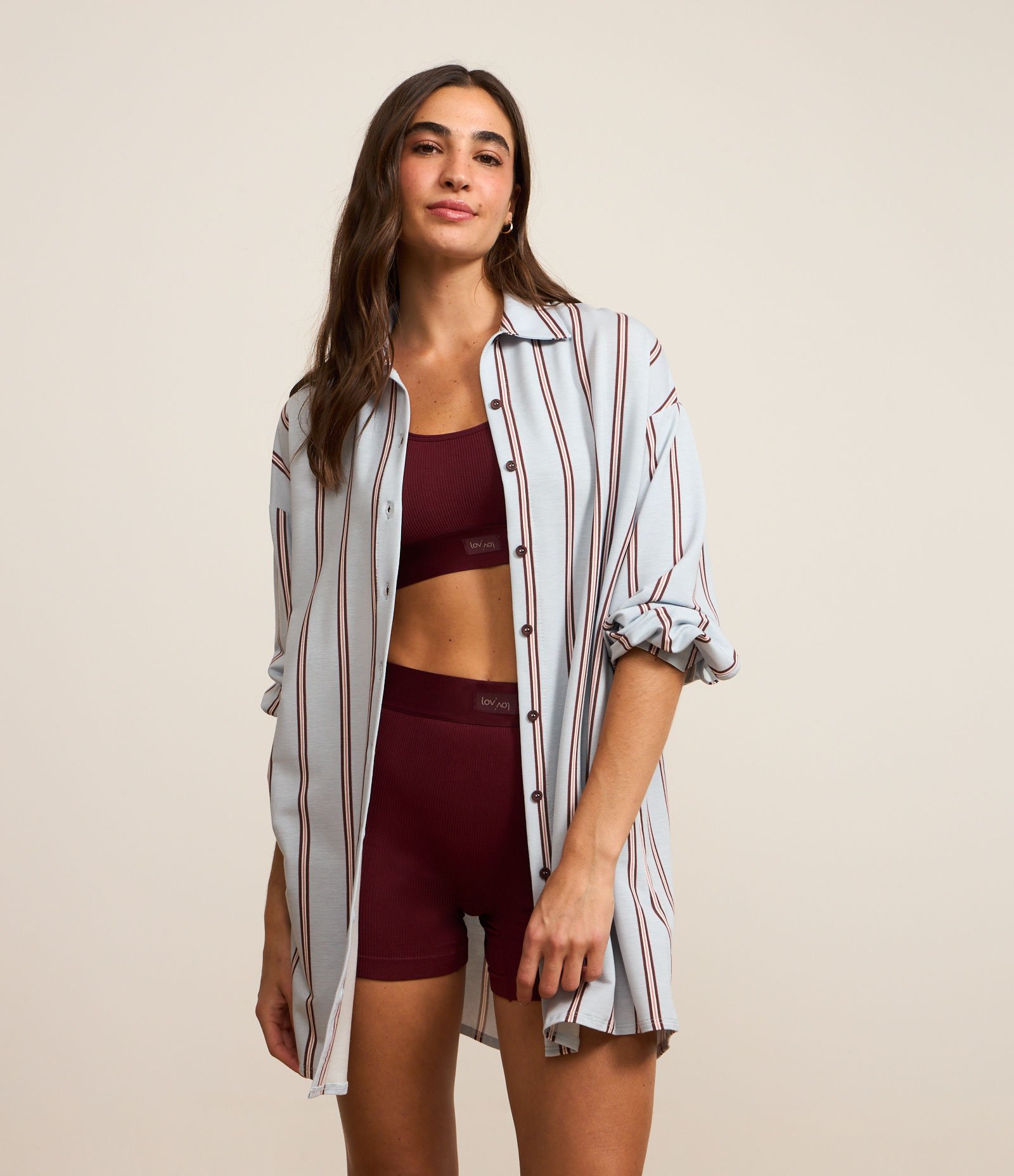 Camisola Americana em Viscose com Listras Cinza 2