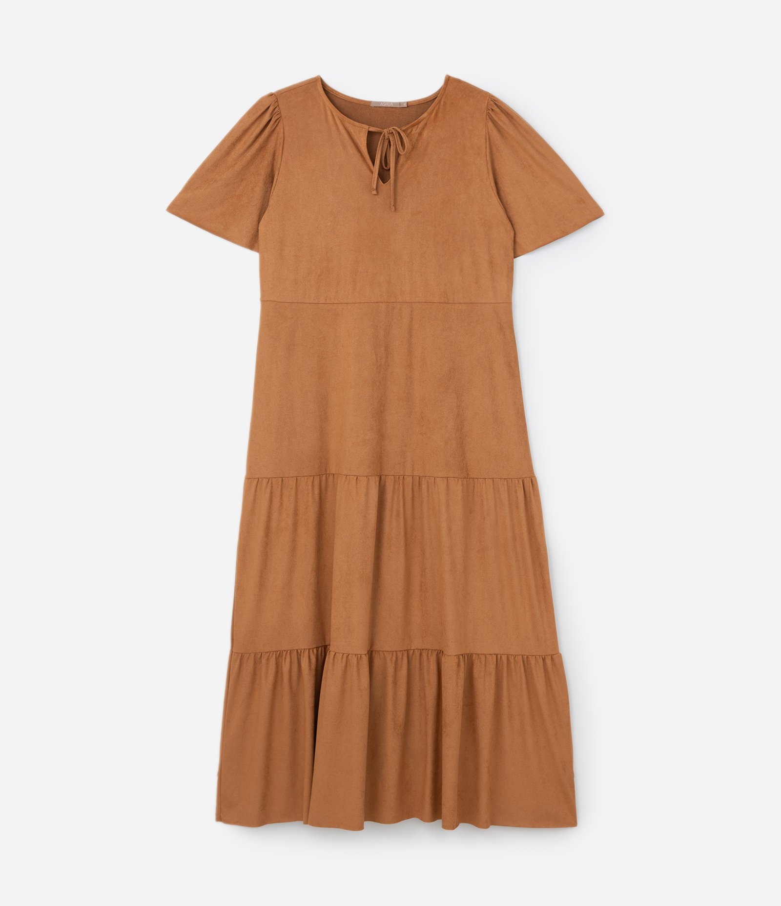 Vestido Longo Suede  Amarração e Babados Curve & Plus Size Marrom 4