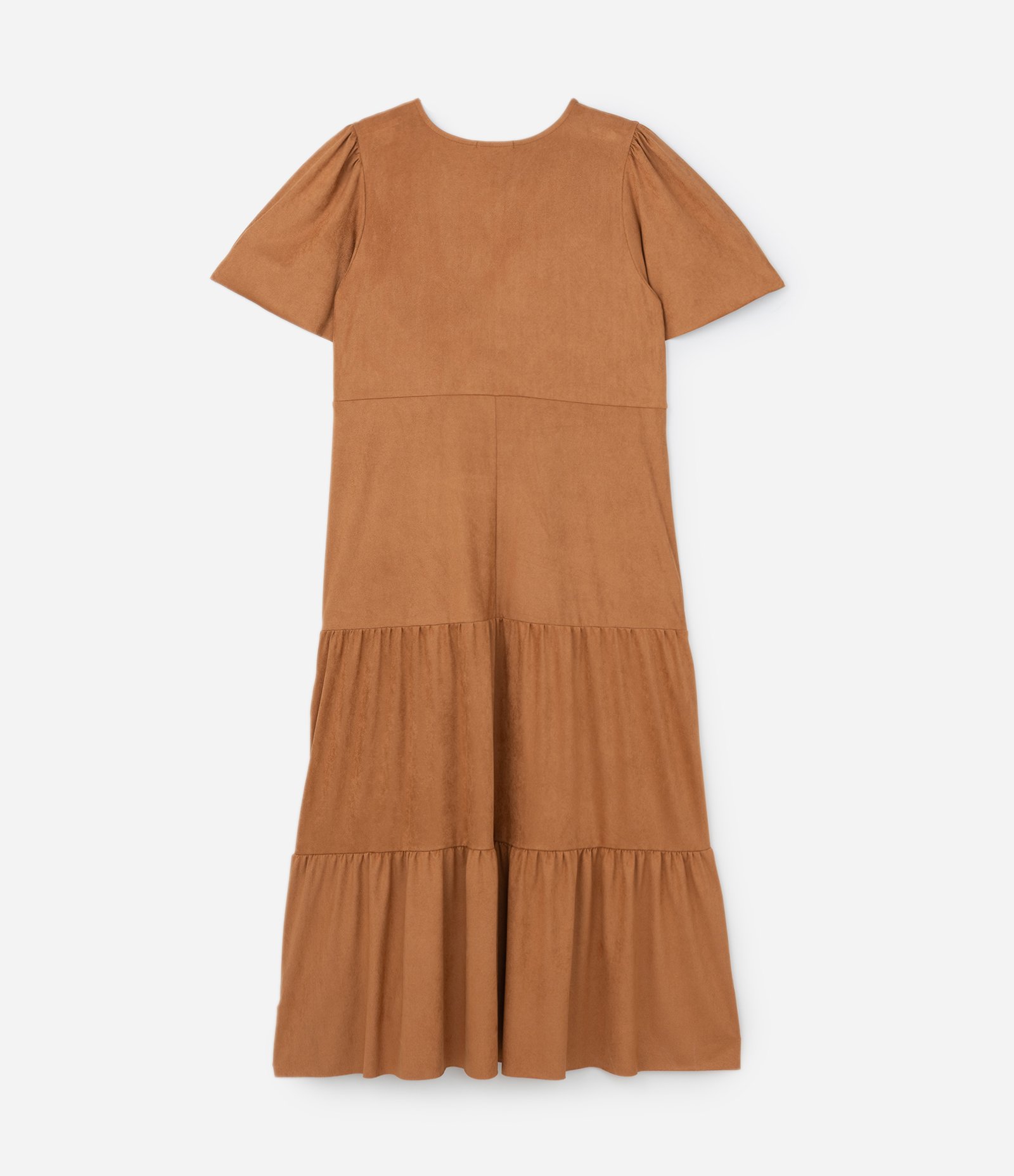 Vestido Longo Suede  Amarração e Babados Curve & Plus Size Marrom 5