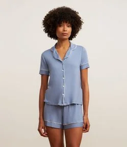 Pijama Short Doll Americano em Viscose com Detalhes Contrastantes